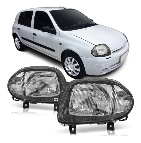 Farol Renault Clio 99 00 01 02 Máscara Negra Foco Simples