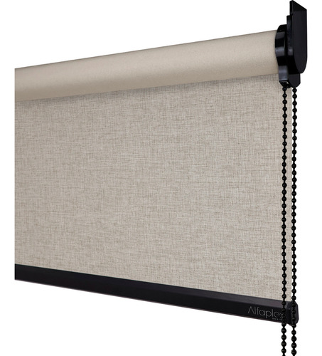 Cortina Rolo Blackout 0,90 (l) X 1,40 (a) Pronta P/ Instalar Cor Linho Bege Com Preto