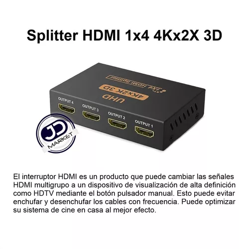 Multiplicador Splitter Hdmi, 1 Entrada X 4 Salidas, 1080p 3d