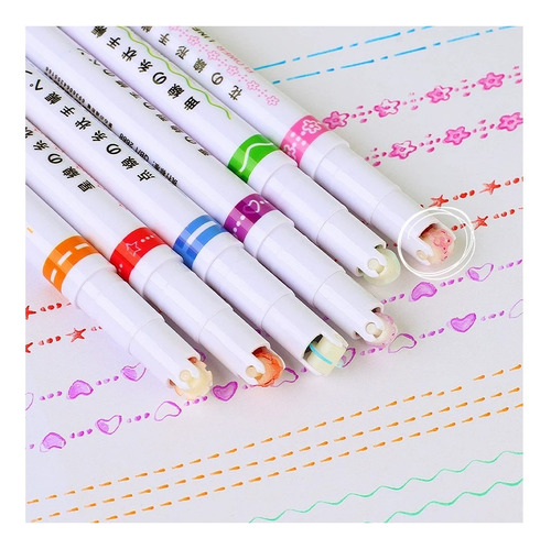 Canetas Coloridas Fine Carimbo Roller Papelaria Fofa 6unid