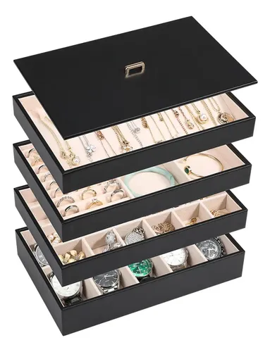 Voova Stackable Jewelry Organizer Tray With Lid, Pu Leath... | Cuotas ...