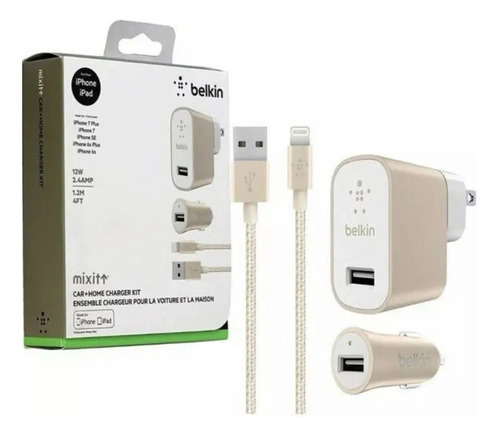 Cargador iPhone, iPad + Cargador Auto+cable Belkin