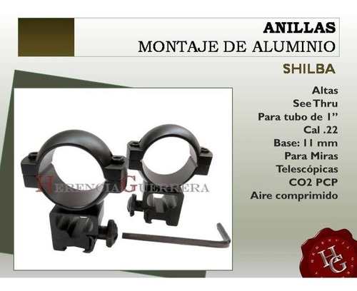 Imagen 2 de 8 de Anillas Montaje Shilba Tubo 1 Riel 11 Alta Aluminio See Thru