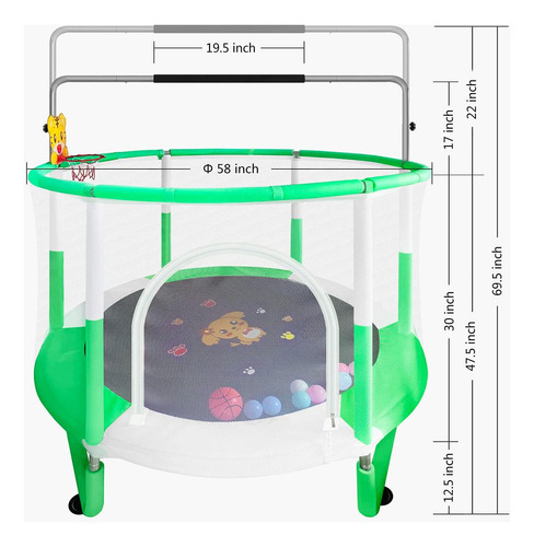 Rghh Mini Trampoline Para Niños Con Red, Al Aire Libre 58 W