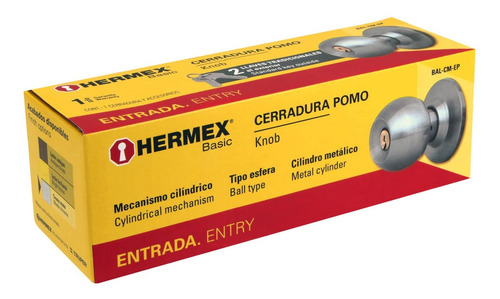 Imagen 6 de 6 de Cerradura Pomo Chapa Para Puerta Entrada, Cilíndrica, Hermex