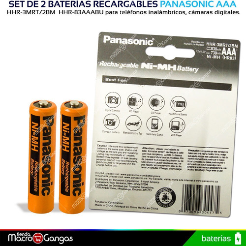 Imagen 3 de 6 de Pilas Baterias Recargable Panasonic Aaa 1.2v 830mah Pack X2