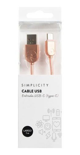 Cable Usb Simplicity Metalizado Rosa Type C