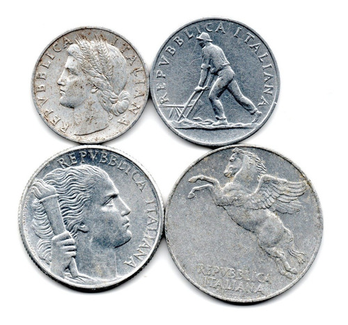 Italia Republica Lote Serie 4 Monedas Año 1948 1 A 10 Liras