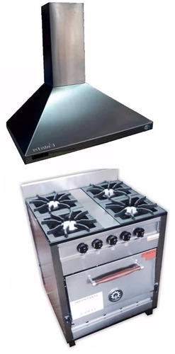 Imagen 2 de 5 de Cocina 4 Hornallas Pevi Industrial 70 Cm + Campana Conica