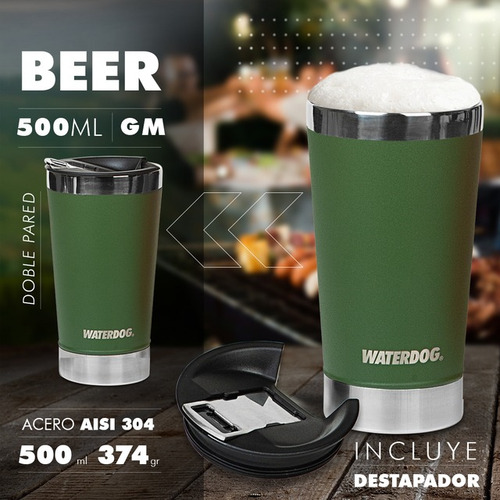 Imagen 2 de 5 de Vaso Térmico Cervecero 500ml Waterdog Acero Inox - Olivos