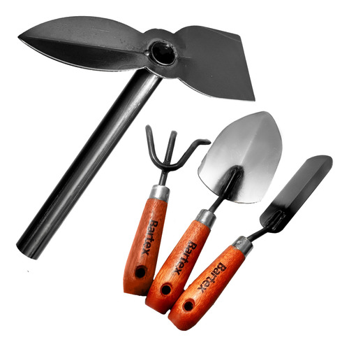 Kit 4 Pçs Pás De Jardim Ancinho Enxada De Mão Em Aço Bartex