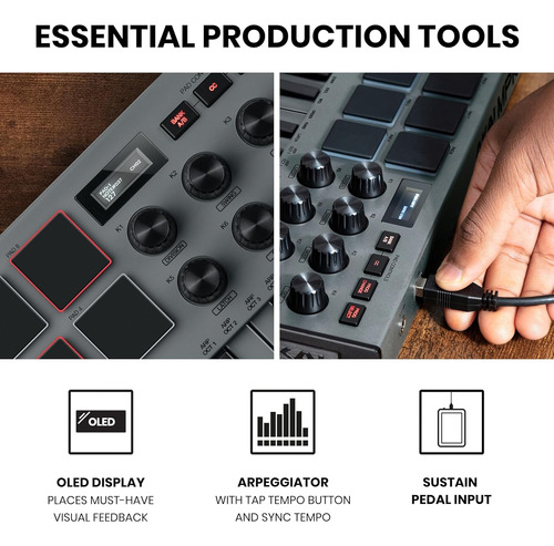 Akai Mpk Mini Mk3 Usb Midi Con Arpegiador Y Nks - Gris