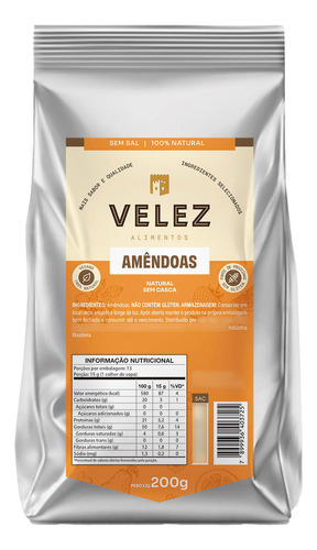 Amendoa Crua Sem Casca Ao Natural Premium Velez 200g