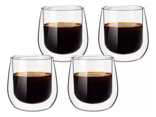 Set 4 Tazas Mug Café Expreso Doble Pared Vidrio 80 Ml