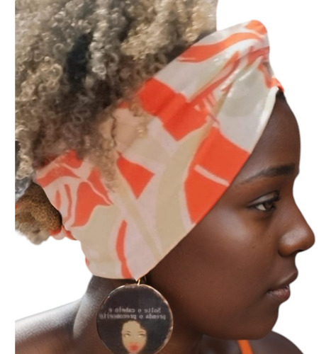 Faixa Cruzada De Cabelo Bandana Aberta Chega Rápido Cor Laranja Estampada