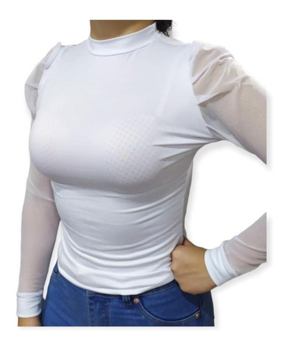 Blusa Cuello Alto , Manga Velo,dama, Juvenil,moderna