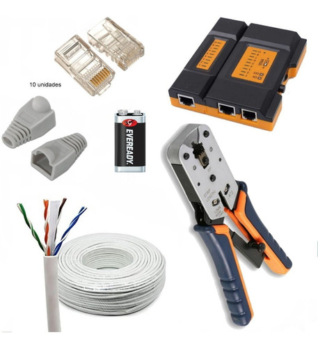 Pack 50mts Cat 6 Int+crimpeador Ht+10 Rj-45 Plast+10 Capuch.