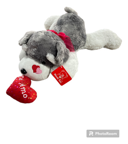 Peluche Perro Gris Acostado Con Corazon  Woody Toys