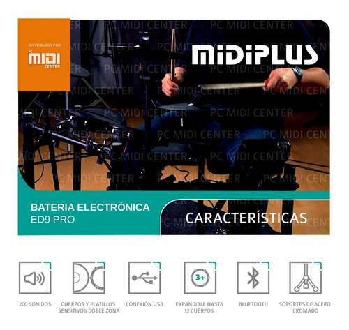 Imagen 5 de 9 de Batería Electrónica Midiplus Ed9 Pro 6 Cuerpo 4 Platos Promo