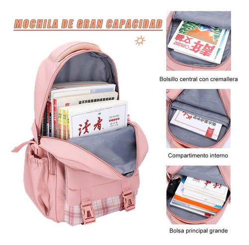 Mochilas Escolares Para Niñas De Primaria De Secundaria Gran Color Rosa Claro