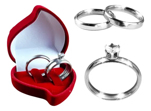 comprar Par Alianças Prata Namoro 4mm Chanfrada + Anel Solitário Aço