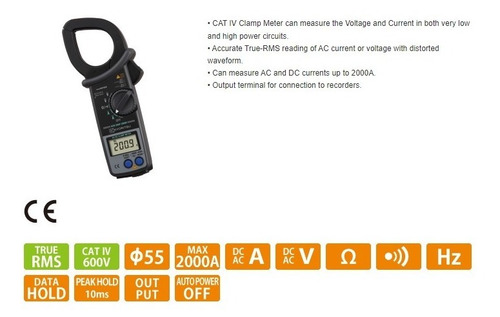 Imagem 2 de 2 de Alicate Amperímetro Catlv600v 2000a 4000ohm Kyoritsu 2009r