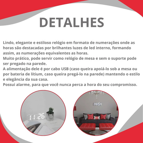Relogio De Mesa E Parede Digital Led Com Data Alarme