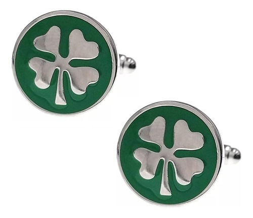 Mancuernillas Thot Ra Trebol De La Suerte Cuatro Hojas D-118 Color Verde