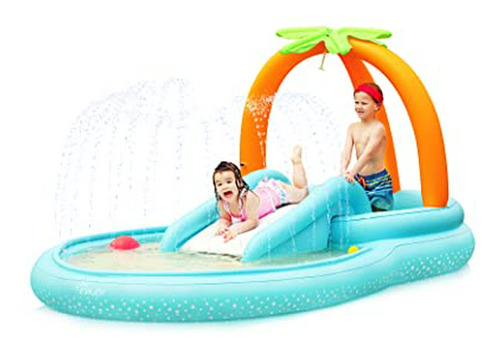 Piscina Infantil Inflable Con Tobogán Y Rociadores De Agua 1