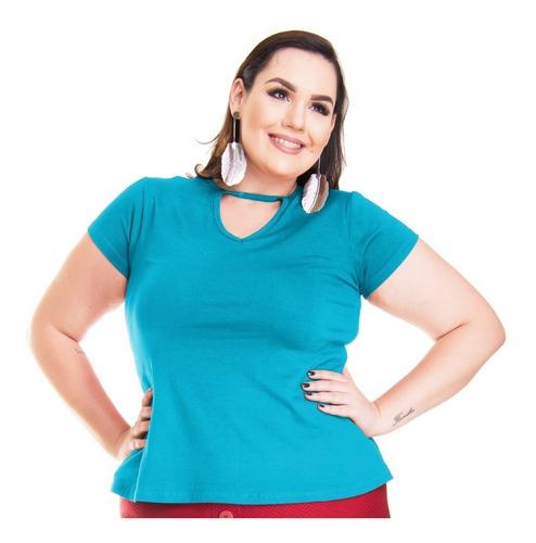 Roupa Feminina Blusa Bata Choker De Malha Plus Size 