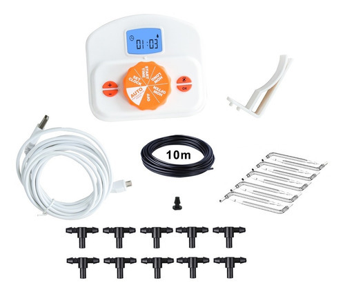 Kit Riego Programador A Pilas O Carga Usb Digital Macetas Color Blanco