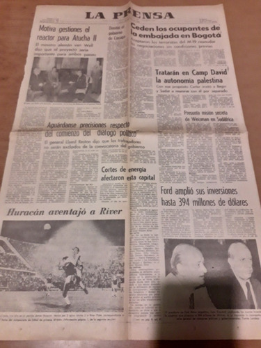 Tapa Diario La Prensa 20 03 1980 Atucha Huracán Ford River 