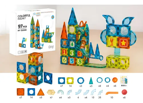 Bloques Magnéticos 97 Piezas Set Educativo De Construcción Con Canicas Y Tubos