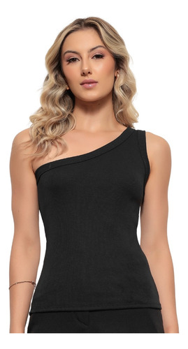 Blusa Blusinha Canelada Gola Redonda Ombro Único Cores