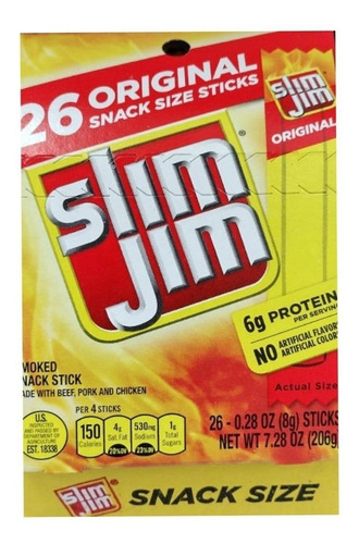 Slim Jim 26 Original Snack Size Sticks Palitos De Carne Seca