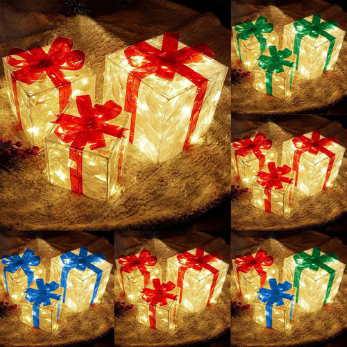 Caja De Regalo De 3 Piezas Con Luces Led, Decoración Navideñ