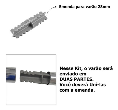 Kit Varão P/ Cortina Simples Cromado 3 Metros 28mm Alumínio Cor Branco