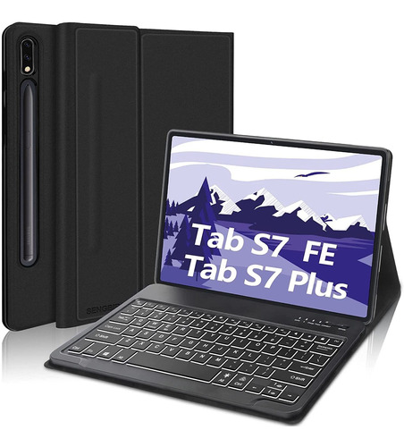Funda Negra Teclado Retroluminado Para Galaxy Tab S7 Fe