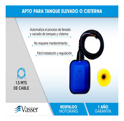 Imagen 2 de 4 de Flotante Para Tanque De Agua Automático Vasser 1,5 Mt Cable