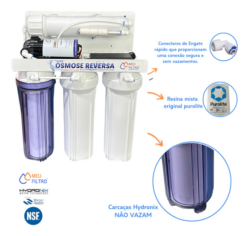 Filtro Osmose Reversa - 4 Etapas/ 400gpd - 60l/h - Com Bomba