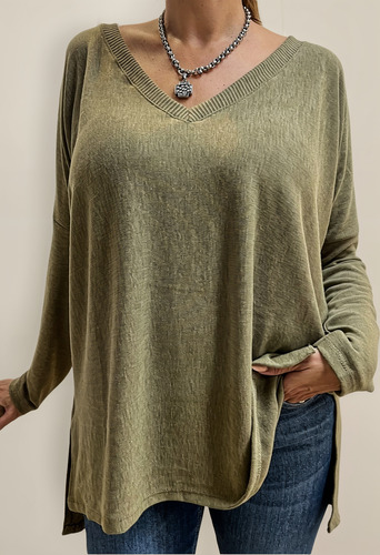 Sweater Remera Mujer Suelto Basico Cuello V Nelly Peonia