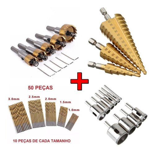 Brocas Serra Copo Aço + Escalonada + Diamantada + Titânio