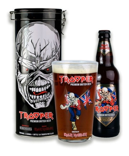 Trooper Iron Maiden Metallic Case Cerveza500ml+ Vaso Oficial