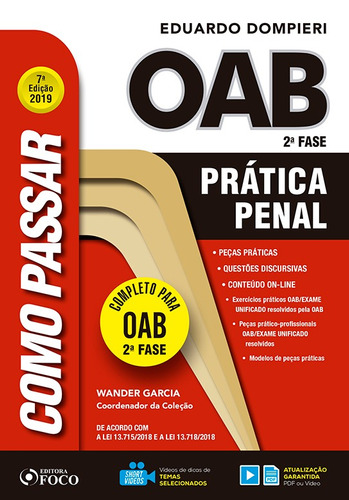 Como passar na OAB: prática penal - 7ª edição - 2019, de Dompieri, Eduardo. Série Como passar Editora Foco Jurídico Ltda, capa mole em português, 2018