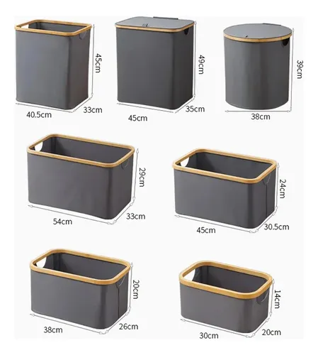 Cesta Ropa Sucia Canasto Plegable Gris Borde Bambu Cuadrado