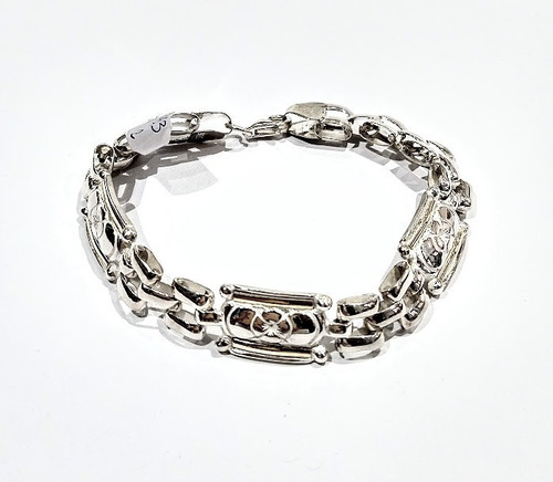 Pulsera De Plata Y Oro Eslabones Semi Rigidos 12mm 19cm P649