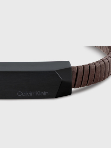 Pulsera De Cuero Metal Logo Café Calvin Klein Color Marrón