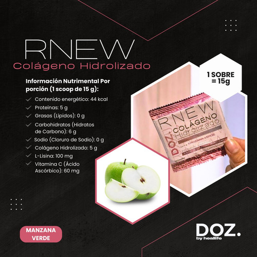 Doz Colágeno Hidrolizado Con Resveratrol Lisina Y Vitamina C Manzana Verde