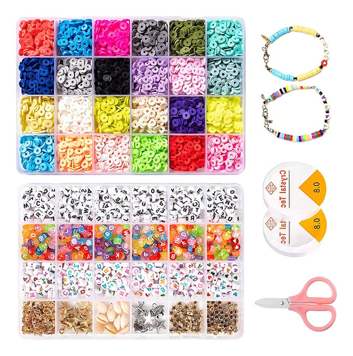 Juego De Cuentas 24 Colores Y Letras 6500 Kit Hacer Pulseras