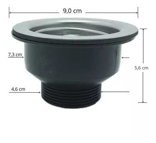 Válvula Americana Escoamento P/ Pia Cozinha 3.1/2 Aço Inox Acabamento Polido brilhante Cor Prateado